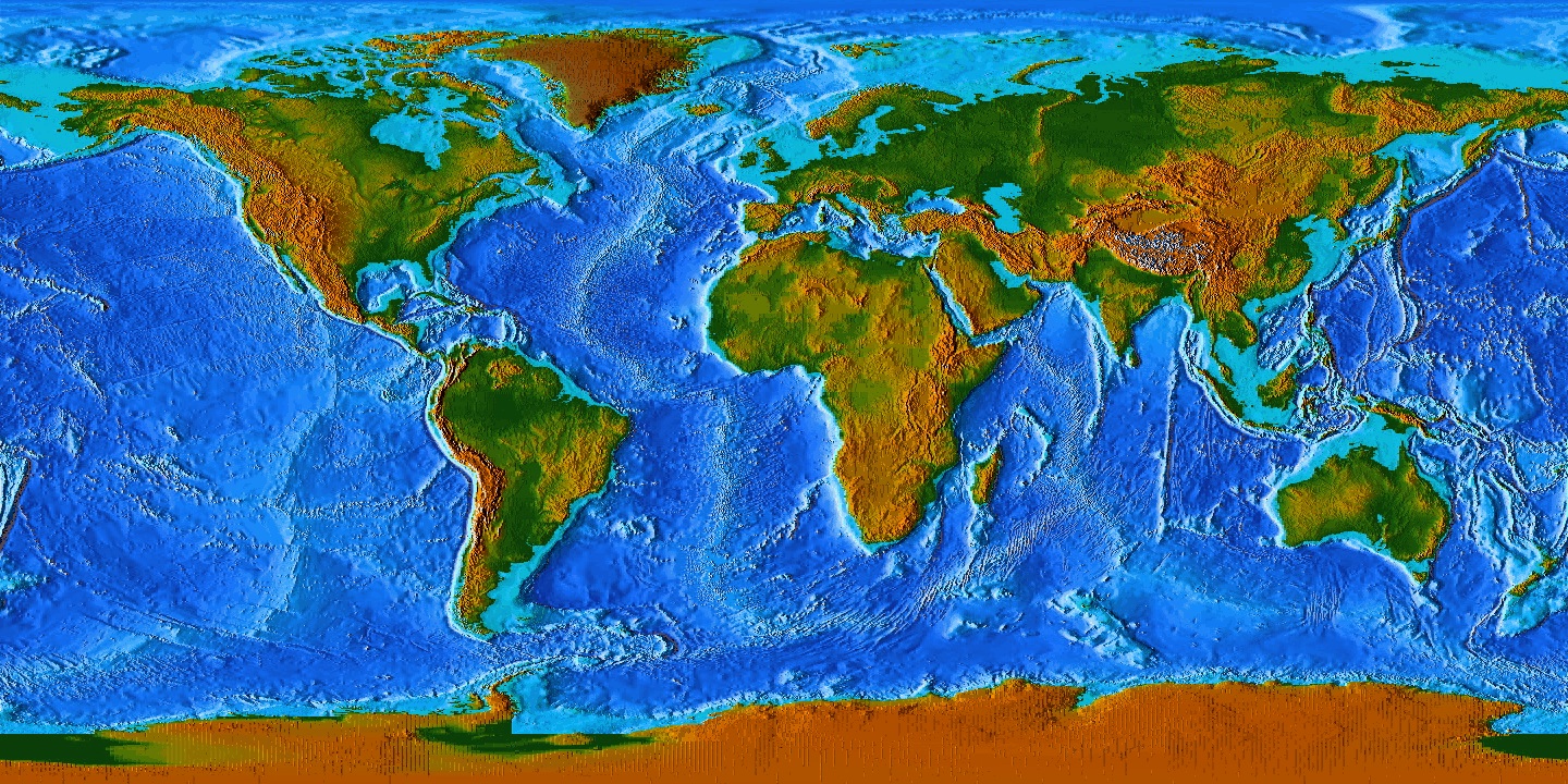 Topographic Map of the Ocean and World